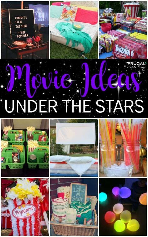 Organisation, Under The Stars Party, Diy Backyard Movie, Outdoor Movie Night Party, Outdoor Movie Party, Outside Movie, Backyard Movie Party, Movie Night Birthday Party, Outdoor Movie Screen