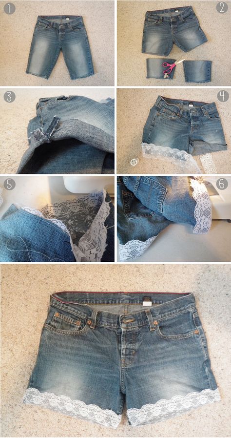 oh whimsical me: DIY Lace Cuffed Shorts via @Emorie Kidder Kidder Couture, Upcycling, Amigurumi Patterns, Diy Lace Jeans, Lace Jeans, Chabby Chic, Lace Diy, Shabby Chic Clothes, Lace Crafts