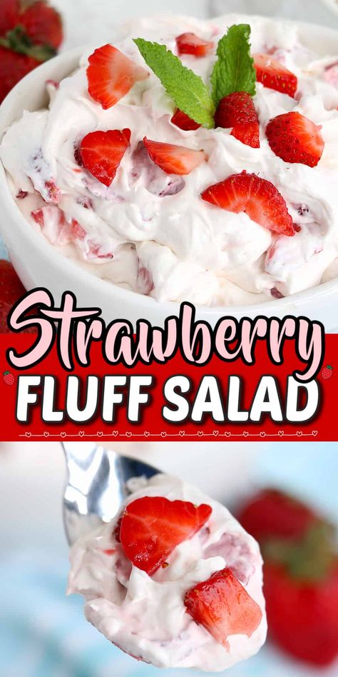 Strawberry Cheesecake Fluff, Strawberry Fluff Salad, Cheesecake Fluff, Strawberry Salad Recipe, Fluff Salad Recipes, Strawberry Fluff, Cool Whip Desserts, Fluff Salad, Church Potluck