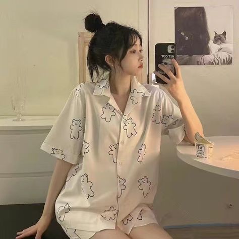 Emtrai Lers |Pijamas Women Pyjamas Cute Cow Print Pajamas Casual Comfortable Homewear 2 Piece Set Sleepwear Female Summer Dropshipping Cow-M Kawaii, Ootd Rumahan, Korean Pajamas, Pijamas Women, Mode Kawaii, Korean Fashion Summer, Pajama Outfits, Cute Pajama Sets, Cute Sleepwear