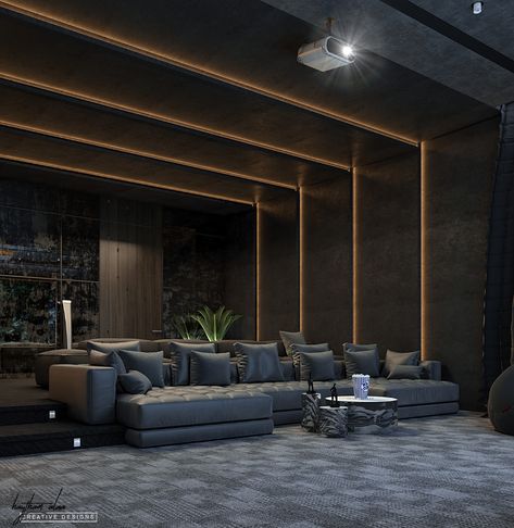 home theater on Behance Cinema Room Lighting Ideas, Home Theater Ideas Modern, Home Theatre Design Modern, Home Theatre Design Interiors, Modern Theater Room, Home Theater Design Modern, Home Theatre Ideas, Home Theatre Seating, Home Theatre Room Ideas