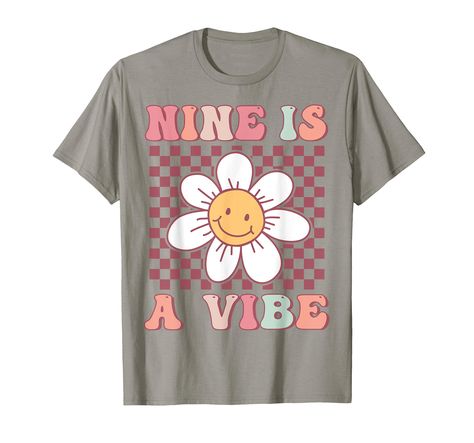 PRICES MAY VARY. Nine is a Vibe! This Groovy Birthday Party outfit reads Nine Is A Vibe with a Smiling Daisy Flower and a groovy vintage or retro Daisy flower theme. Perfect for 9 year old groovy boys and 9 year old groovy girls on their 9th Birthday Party. This Retro Groovy birthday party theme outfit is perfect for Kids turning nine on their 9th Birthday! Featuring a retro or vintage flower theme, this 70s inspired graphic is perfect for any Matching Groovy Party! 9 is a Vibe! Lightweight, Cla Daisy Flower Outfit, Groovy Birthday Party Outfit, Birthday Party Daisy, Groovy Birthday Party, Groovy Party, Groovy Birthday, Tenth Birthday, Retro Daisy, Flower Theme