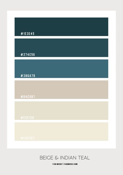 Beige and Indian Teal Bedroom Color Scheme Ideas | Fab Mood Colors Teal And Cream Color Palette, Teal Beige Color Palette, Teal Colour Combinations, Beige Colour Combinations, Beige Color Combinations, Teal Color Combinations, Bedroom In Beige, Beige Color Code, Cream Color Combination