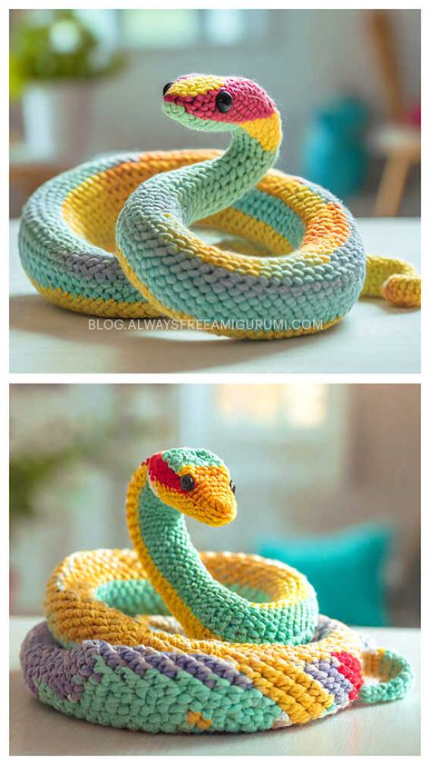 Amigurumi Snake Free Crochet Pattern How To Crochet A Snake Free Pattern, Mini Dragon Amigurumi Free Pattern, Giant Crochet Snake, Snake Knitting Pattern, Snake Crochet Pattern Free Amigurumi, Crochet Cobra Free Pattern, Free Crochet Patterns Snake, Free Crochet Snake Pattern Amigurumi, Free Amigurumi Dragon Pattern