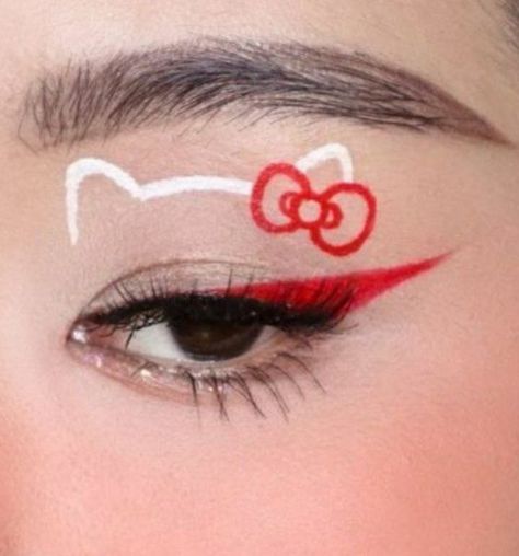 Maquiagem Hello Kitty Tattoos, Hello Kitty Eyeliner, Hello Kitty Design, Drag Make-up, Hello Kitty Makeup, Cute Eye Makeup, Graphic Makeup, Swag Makeup, Hello Kitty Nails