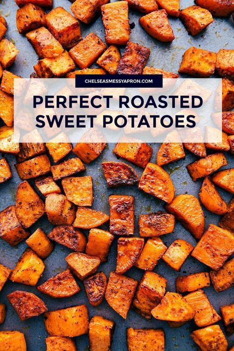 Healthy Holiday Side Dishes, Roasted Veggies Recipe, Sweet Potato Recipes Roasted, Raw Sweet Potato, Oven Roasted Sweet Potatoes, Cubed Sweet Potatoes, Grilled Salmon Recipes, Side Dish Recipes Healthy, Diner Recept