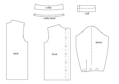 Sewing Pattern Pieces used to make the Classic Shirt pattern 540 White Shirt Patterns Women, Victorian Mens Shirt Pattern, Collared Shirt Pattern Sewing, Sewing Patterns Button Up Shirt, Collar Shirt Pattern Sewing, Button Down Shirt Pattern Sewing, Button Shirt Sewing Pattern, Collared Shirt Sewing Pattern, Button Up Pattern Sewing