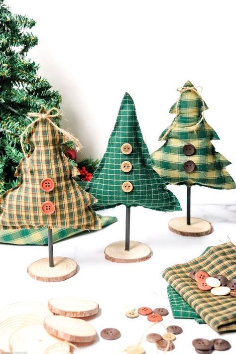 No-Sew Christmas Tree Decor Craft- No sewing experience is needed for this festive no-sew tree craft! It's easy and fun to make, and is a beautiful addition to your holiday decor! | holiday decoration DIY, Christmas tree craft, #craft #DIY #ChristmasDecor #noSew #ACultivatedNest No Sew Fabric Christmas Tree, Christmas Tree Patchwork, No Sew Fabric Christmas Crafts, Quilted Christmas Trees, Fabric Trees Diy, Diy Vintage Christmas Decor, Fabric Christmas Trees Stuffed, Fabric Christmas Trees Diy, Diy Small Christmas Tree