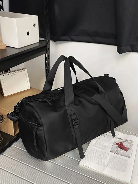 Minimalist Large Capacity Duffel Bag | SHEIN Black Duffel Bag, Black Duffle Bag, Boy Bedroom Design, Adjustable Bag, Aesthetic Things, Bags Aesthetic, Outfit Dress, Boy Bedroom, Plain Black