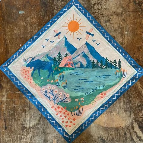 Hiking Bandana Cotton Neckerchief Mountain Scarf Pacific - Etsy Sweden Hand Printed Bandana, Neck Bandana, Outdoorsy Gifts, Mountain Mama, Fishing Cabin, Collage Board, Camp Style, Nature Mountains, Bandana Design