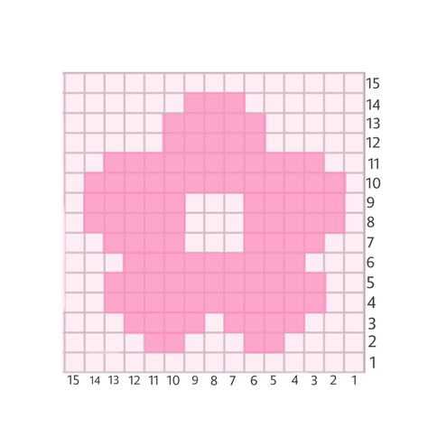 Crochet Pattern Drawing, Square Pixel Art Pattern, Tapestry Crochet Square Pattern, Crochet Grid Patterns Square, Flower Crochet Grid Pattern, Pixel Images Art, Crochet Grid Flower, Basic Alpha Patterns, Crochet Y2k Pattern