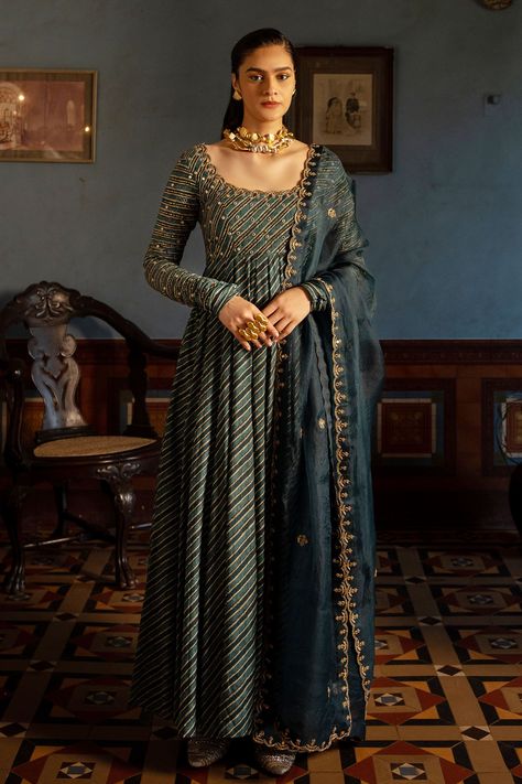 Shop for these amazing collections of Blue Anarkali: Cotton Silk Printed And Hand With Embroidered Dupatta For Women by Paulmi and Harsh online at Aza Fashions. Navy Blue Anarkali, Blue Anarkali, Printed Anarkali, 1950’s Fashion, Designer Anarkali Suits, Embroidered Anarkali, Designer Anarkali, Simple Pakistani Dresses, Indian Fashion Designers