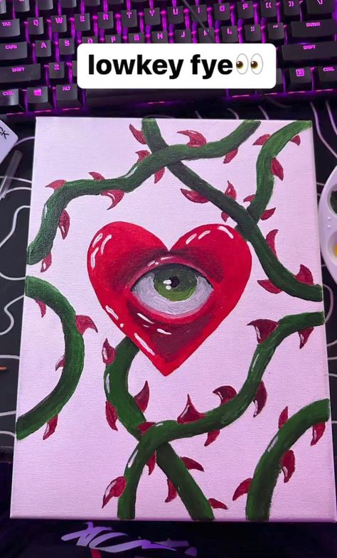 Feelings Painting Ideas, Alt Art Painting, Painting Ideas Eyes Trippy, Trippy Mushroom Drawing Ideas Easy, Huge Canvas Painting Ideas Easy, 3x9 Canvas Painting Ideas, Large Drawing Ideas, Aura Painting Ideas, Beginner Halloween Painting