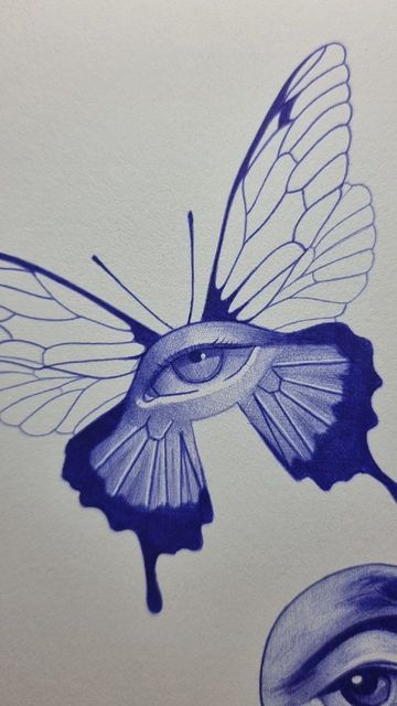 Butterfly Surreal Art, Butterfly Ideas Drawing, Evil Butterfly Drawing, Surrealism Pencil Drawing, Butterfly Eye Tattoo Wings, Creative Moving Tattoo Ideas, Surrealistic Eye Drawing, Butterfly Effect Drawing, Butterfly With Eyes Drawing