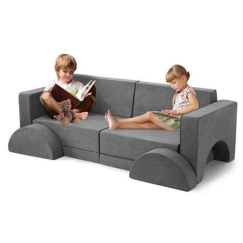 VERSATILE 8-PIECE SET: This children's sofa set (60.2"25.6"20.9") includes 2 basic seat cushion parts, 2 armrest parts, 2 trapezoidal pillows, and 2 semicircle seat cushion parts, offering endless combinations. Creative Kids Beds, Toddler Sofa Chair, Children Sofa, Baby Couch, Toddler Sofa, Kids Couch, Play Couch, Reading Corners, Kids Sofa