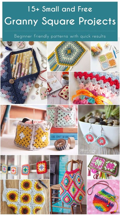 15+ Small and Free granny square projects Crochet Square Ideas Projects, Granny Square Uses Ideas, Granny Square Projects Ideas Simple, Granny Squares Projects Ideas, Small Granny Squares Crochet, Crochet Granny Square Bag Pattern Free Easy, Granny Square Crochet Projects Free Pattern, Granny Square Small Projects, What To Make With Granny Squares Ideas