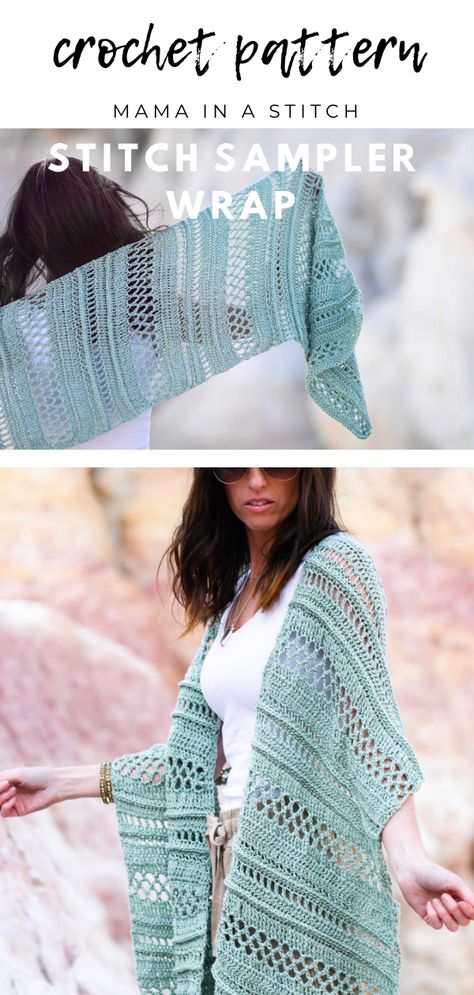 This beautiful crocheted shawl / wrap is so fun to make! It uses a variety of stitches and is so gorgeous for spring and summer. There's a free crochet pattern available! Crochet Rectangle Shawl Free Pattern, Hooded Ruana Crochet Pattern, Easy Lacy Crochet Shawl, Crochet Patterns For 3 Weight Yarn, Crochet Pattern 3 Weight Yarn, Quick Shawl Crochet Pattern, Crochet Lace Rectangle Shawl Pattern Free, Rectangle Crochet Shawl Pattern Free, Summer Wrap Crochet Pattern Free