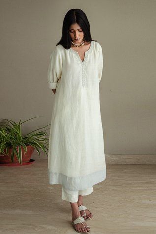 Kurta Pants For Women Design, Shorshe Clothing, Types Of Necklines, Studio Images, Linen Pant, A Line Kurta, Pant Set For Women, Handwoven Fabric, Kurta With Pants