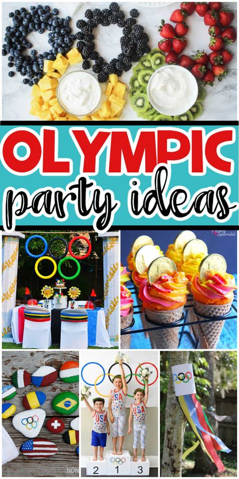 The best Olympics party ideas! Decorations, food, games, and more! Olympic Birthday Party, Olympics Party Ideas, Olympic Vbs, Olympic Party Food, Beer Olympics Party, Olympic Party Games, Olympic Party Decorations, Summer Olympics Party, Vbs Olympics