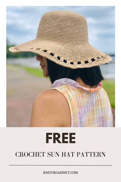 Beginner friendly, stylish to wear, this crochet sun hat is perfect for everyone from beginner to crochet pro alike. Here's the free crochet pattern and a step-by-step video tutorial. Hope you enjoy! #crochetsunhat #freecrochetpattern #crochetsummerhat Brimmed Hat Crochet Pattern, Floppy Crochet Hat Pattern, Crochet Sun Hat Free Pattern Woman, Crochet Sunhats Free Pattern Ladies, Crochet Wide Brim Hat, Crochet Floppy Hat Pattern Free, Easy Crochet Sun Hat Free Pattern, Crochet Straw Hat Pattern Free, Sunhat Crochet Pattern Free