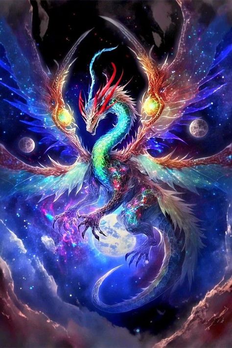 Galaxy Mythical Creatures, Elemental Dragon Art, Dragon Computer Wallpaper, Dragon Face Art, Prismatic Dragon, Cool Dragon Pictures, Cosmic Dragon, Galaxy Dragon, Celestial Dragon