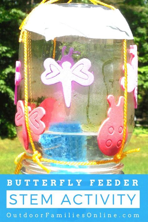 Science Outdoor STEM Activities: Construct a Butterfly Feeder >>> Outdoor STEM activities add a little extra oomph to your outside observations. Build a butterfly feeder and observe who comes to visit with this engineering and butterfly science project. Butterfly Science Project, Outdoor Stem Activities, Butterfly Lessons, Butterfly Science, Butterfly Feeder, Butterflies Activities, Stem Classes, Butterfly Project, Steam Learning