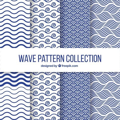 Wave Pattern Design, Waves Graphic, Waves Pattern, Motif Art Deco, Japanese Patterns, Photos Hd, Pattern Ideas, Free Vectors, Blue Waves