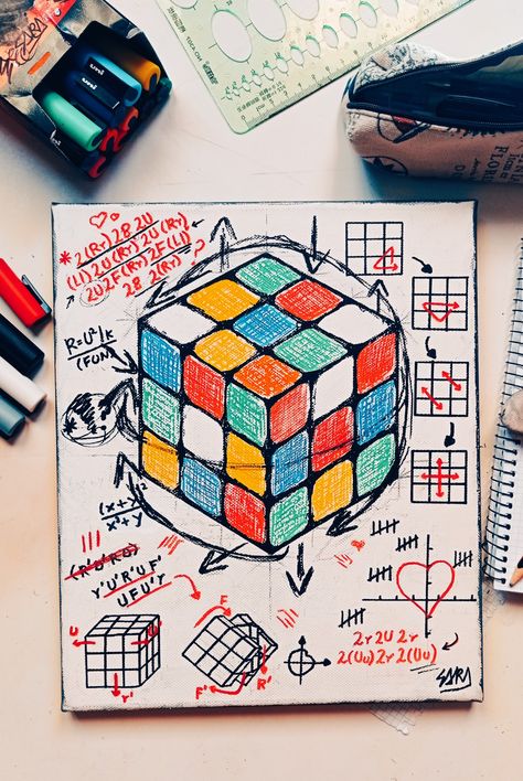 Croquis, Rubix Cube Drawing Art, How To Draw Rubik Cube, Rubiks Cube Drawing Sketch, Rubix Cube Sketch, Rubiks Cube Art Drawing, Rubik Cube Drawing, Cool Rubiks Cube, Rubik’s Cube