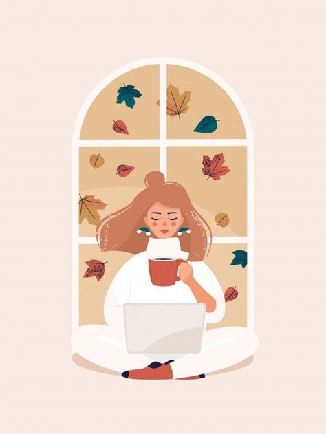 Vector blonde woman with a cup working o... | Premium Vector #Freepik #vector #coffee #people #design #leaf Tee Illustration, Window Vector, Vector Coffee, Regnul Animal, Working On Laptop, People Design, Kartu Valentine, Blonde Woman, Illustration Art Girl