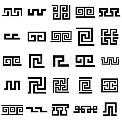 Greek Key Tattoo Women, Greek Inspired Design, Ancient Greek Patterns, Greek Symbols Tattoos, Greek Drawing Art, Mediterranean Symbols, Greek Pattern Tattoo, Greek Doodles, Greek God Symbols