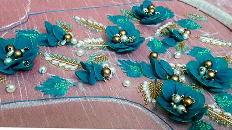 Flowers Design Aari Work, 3d Work Blouse Designs, 5d Aari Work, 3d Blouse Designs, Aari Work 3d Work, 3d Blouse Work, 3d Butterfly Aari Work Blouse, Flower Design For Aari Work, Aari Work Flower Design Blouse