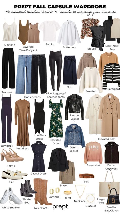 Prept Fall/Winter 2023 Capsule Wardrobe Build Wardrobe Women, Staple Winter Wardrobe Pieces, Essential Winter Wardrobe Pieces, Prept Capsule Wardrobe, Early Fall Capsule Wardrobe, Capsule Wardrobe For Beginners, Timeless Wardrobe Capsule, Basic Essential Wardrobe, Winter Wardrobe 2023