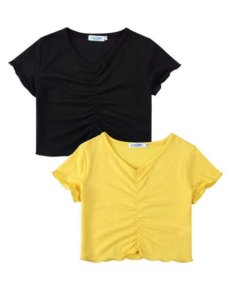 PRICES MAY VARY. 100% Rayon Imported Pull On closure ✦Material:Lightweight,soft,elastic and breathable fabric will keep kids comfy and cool. ✦Features:V- Neck,Short Sleeve,Soft Fabric,Twist,Tie Front,2 Pack.It`s very fashion and extremely cute design. ✦Occasion: Girls' tops, tees & blouses great for daily life,School,going out,party,work,casual wear.Great gift idea for Birthday, Christmas,etc. ✦Match:Girls' Short-Sleeve Tunic T-Shirts match well with denim shorts, shorts, jogger pants, casual sk Olive Outfits, Olive Clothing, Jogger Pants Casual, Girls Tops, Plain Tees, Short Sleeve Tunic, Pants Casual, Fashion Board, Black And Yellow