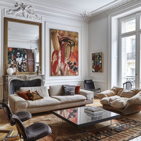 Modern Beige Living Room, Contemporary French Interior, Paris Living Room Decor, Parisian Chic Interior, Modern Parisian Interior, Paris Living Rooms, Parisian Interior Design, Parisian Living Room, Parisian Interiors