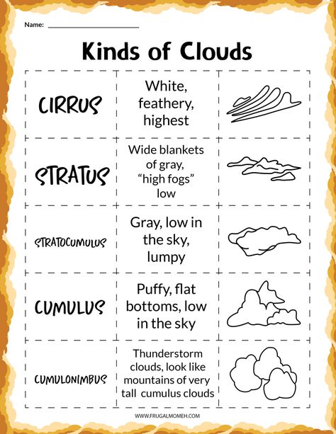 Clouds Worksheet, Weather Unit Kindergarten, Add Worksheet, Clouds Activity, Clouds Lesson Plan, Clouds Lesson, Clouds For Kids, Types Of Clouds, Kinds Of Clouds
