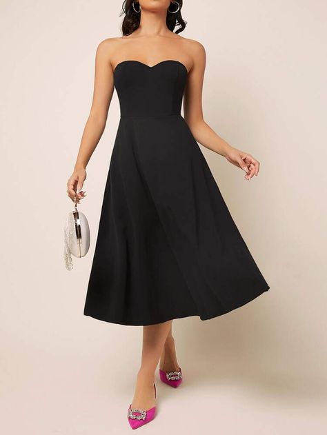 Free Returns ✓ Free Shipping On Orders $49+ ✓. SHEIN Felegant Solid Tube Dress- Women Dresses at SHEIN. Bandeau Dress, Decolte Dress, Black Tube Dress Outfit, Bridesmade Dress, Tube Dress Outfit, Black Tube Dress, Bridesmade Dresses, Black Tube, Tube Dress