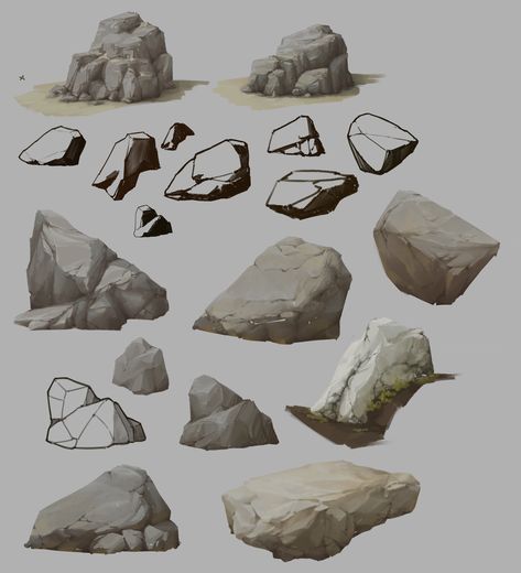 Croquis, Textures In Nature Drawing, How To Color Rocks Digital, Rock Reference Drawing, Rock Digital Painting, Ground Drawing Reference, Rock Shading, How To Draw Rocks, How To Draw A Rock