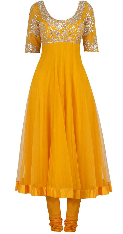 Yellow Frock with churidar Arpita Mehta, Yellow Anarkali, Net Anarkali, Salwar Designs, Desi Clothes, Indian Gowns, Indian Couture, Dress Indian Style, Anarkali Suit