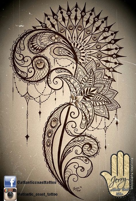 Beautiful tattoo idea design for a thigh, mandala lotus tattoo, by dzeraldas jerry kudrevicius, Atlantic Coast tattoo.  Lace, patterns, lotus, mandala, ornamental tattoo design Lace Shoulder Tattoo, Lace Thigh Tattoos, Tattoos Pinterest, Pola Tato, Thigh Tat, Uv Tattoo, Mandalas Painting, Pieces Tattoo, Hawaiian Tattoo