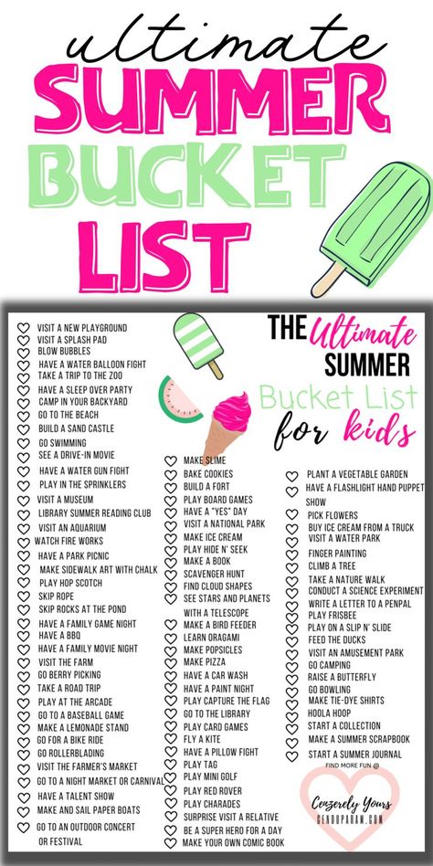 colorful Summer bucket list printable for family and kids Organisation, Summer Family Bucket List, Printable Summer Bucket List, Summer Bucket List For Kids, Kids Summer Schedule, Family Bucket List, Kids Summer Bucket List, Summer Bucket List Printable, Bucket List Summer