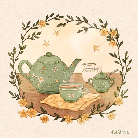 Cottagecore Art, Dibujos Cute, Tea Pot, Art Drawings Sketches, Cute Illustration, Pretty Art, Grafik Design, Drawing Inspiration, Aesthetic Art