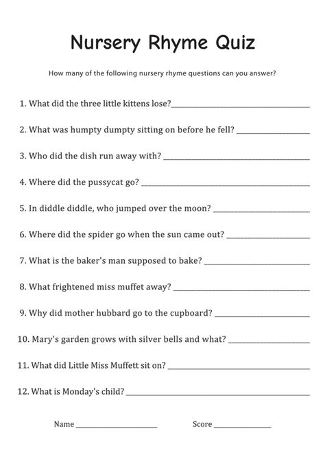 Nursery Rhyme Quiz Nursery Rhyme Game Baby Shower Printable, Nursery Rhyme Baby Shower Game, Free Nursery Rhymes, Nursery Rhymes Preschool Crafts, Classroom Passes, Nursery Rhyme Quiz, Baby Shower Quiz, Nursery Rhymes Games, Quiz With Answers