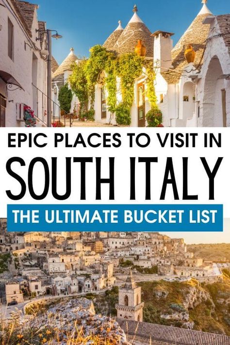 Traveling to South Italy? Grab this list of the best places to visit in Southern Italy that you totally need to have in your South Italy travel bucket list. #SouthItaly #Italy #SouthernItaly Southern Italy Itinerary, Southern Italy Travel, Italian Vibes, Best Places In Italy, Italy Travel Outfit, Italy Holiday, South Italy, Amazing Places To Visit, Calabria Italy