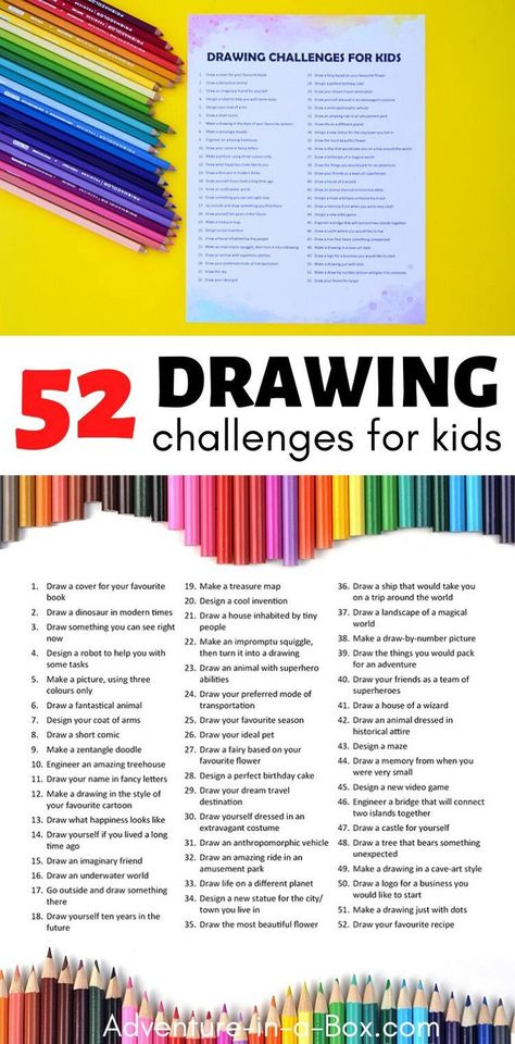 Are your kids wondering what to draw? Get this list of drawing prompts and fun things for kids to draw! #drawing #kidsactivities #kidsart #STEAM Challenges With Friends, Drawing Promts, Outreach Activities, What Can I Draw, Fun Things For Kids, Challenges For Kids, Pick A Number, Drawing Challenges, Alternative Education