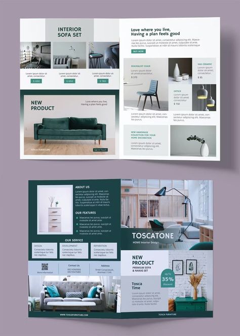 Furniture Bifold Brochure Template InDesign Brochure Design, Bifold Brochure Design, Leaflet Layout, Furniture Brochure, Food Catalog, Brochure Design Creative, Brochure Design Layout, Brochure Design Template, Minimal Design