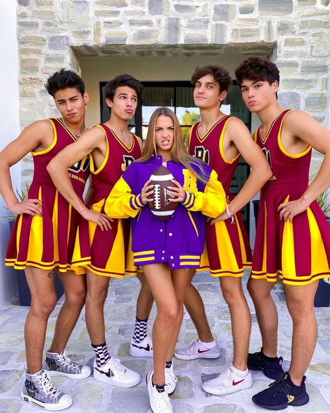 Lexy Rivera, Male Cheerleaders, Rivera Family, Boys Wearing Skirts, Nurse Dress Uniform, Lexi Rivera, Teen Celebrities, Brent Rivera, Best Friend Poses