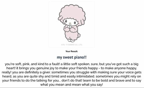 ପ ꒰ sanrio personality quiz . . it’s linked !! ^_^ ꒱ ⸝⸝ What Sanrio Character Are You, How To Be Soft Spoken, Which Sanrio Character Are You, Sanrio Personality, Sanrio Quiz, Character Test, Say What You Mean, Sanrio Character, Soft Spoken