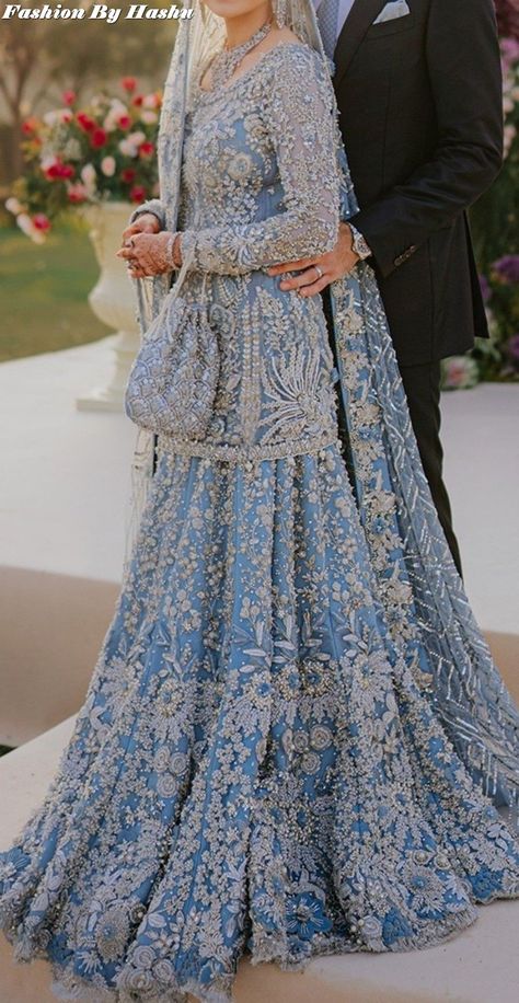 Top Trending Sky Blue Fancy Dresses Stylish Design Traditional Collection 2023 | For More Designs Click on our YouTube link...? Light Blue Pakistani Wedding Dress, Walima Dresses Pakistani Brides Blue, Bridal Walima Dresses Pakistan, Valima Dress Pakistani, Blue Indian Wedding Dress, Walima Dresses Pakistani Brides, Valima Dress, Blue Bridal Dress, Walima Dress