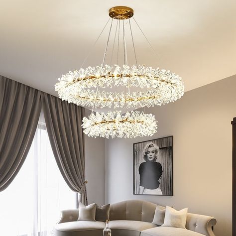 Hanging Lamps Living Room, Flower Ceiling, Bedroom Light Fixtures, Ring Chandelier, Lamp For Living Room, Classy Bedroom, Luxury Chandelier, Chandelier Bedroom, Decoration Bedroom