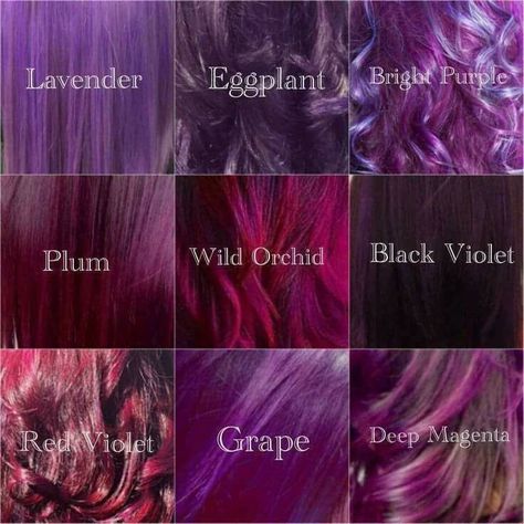 Purple Colors & Names Pastel Hair, Violet Hair Colors, Hair Color Plum, Shades Of Violet, Violet Hair, Hair Color Purple, Super Hair, Trendy Hair Color, Hair Color Blue